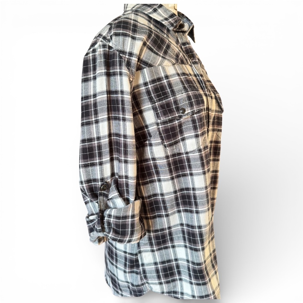 JACHS GIRLFRIEND Plaid flannel button-down shirt black white size M - Picture 6 of 13